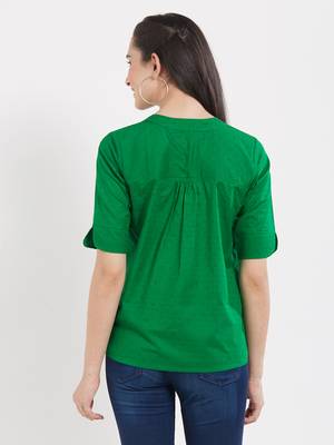 Green  dobby pleated top with a sleeve with cuffs 3