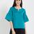 Teal green top with flaired sleeves with gathers