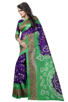 Blue printed bhagalpuri saree with blouse 2