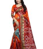 Orange printed bhagalpuri saree with blouse