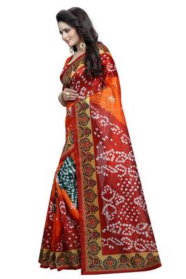 Orange printed bhagalpuri saree with blouse 2