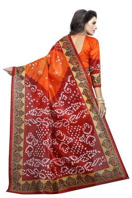 Orange printed bhagalpuri saree with blouse 3