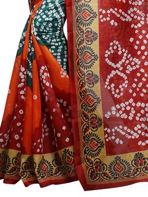 Orange printed bhagalpuri saree with blouse 4