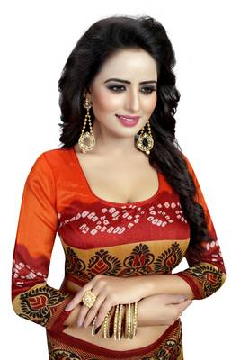 Orange printed bhagalpuri saree with blouse 5