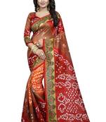 Red printed bhagalpuri saree with blouse