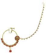 Bridal  Gold Plated Cubic Zirconia Floral Nathani With Chain