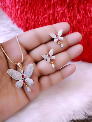 Gold Cz Peacock Pendant Set Without Chain for Women or Girls 1