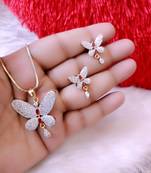 Gold Cz Peacock Pendant Set Without Chain for Women or Girls