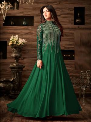 Green Embroidered Faux Georgette Anarkali Salwar Suit 1
