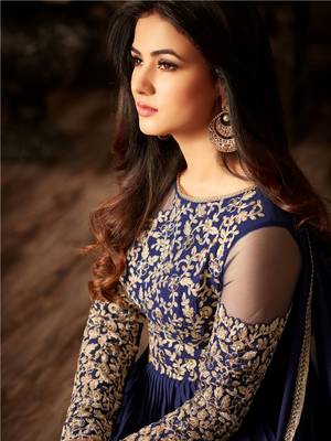 Blue Embroidered Faux Georgette Salwar With Dupatta 2