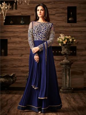 Blue Embroidered Faux Georgette Salwar With Dupatta 1