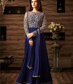Blue Embroidered Faux Georgette Salwar With Dupatta