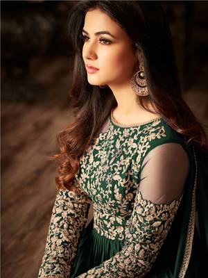Green Embroidered Faux Georgette Salwar With Dupatta 2