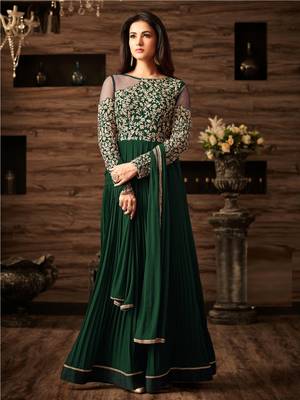 Green Embroidered Faux Georgette Salwar With Dupatta 1