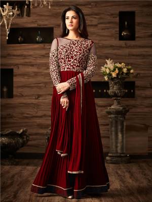 Maroon Embroidered Faux Georgette Salwar With Dupatta 1