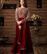 Maroon Embroidered Faux Georgette Salwar With Dupatta