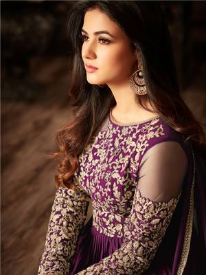 Purple Embroidered Faux Georgette Salwar With Dupatta 2