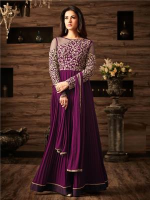 Purple Embroidered Faux Georgette Salwar With Dupatta 1