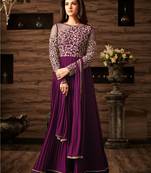 Purple Embroidered Faux Georgette Salwar With Dupatta