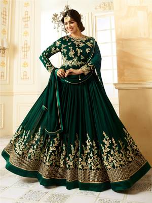 Green Embroidered Faux Georgette Salwar With Dupatta 1