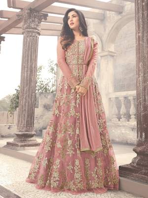 Light-Purple Embroidered Net Salwar With Dupatta 1