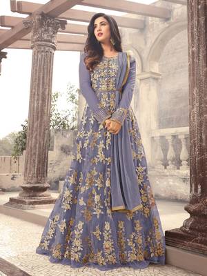 Grey Embroidered Net Anarkali Suit 1