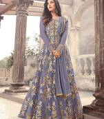 Grey Embroidered Net Anarkali Suit