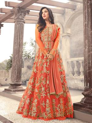 Orange Embroidered Net Salwar With Dupatta 1