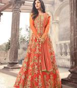 Orange Embroidered Net Salwar With Dupatta
