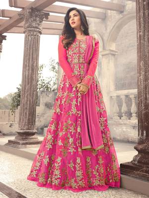 Pink Embroidered Net Salwar With Dupatta 1