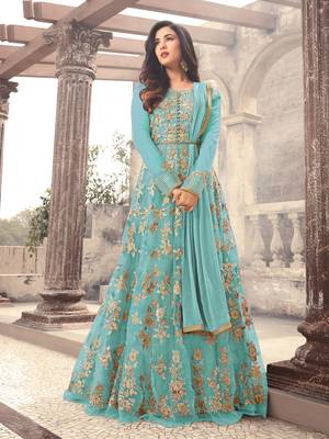 Sky Blue Embroidered Net Anarkali Suit 1