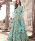 Sky Blue Embroidered Net Anarkali Suit