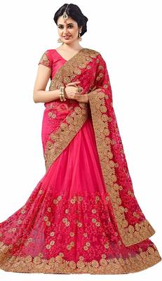 Pink embroidered georgette saree with blouse 2