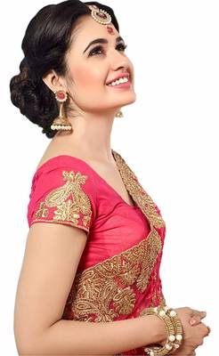 Pink embroidered georgette saree with blouse 3