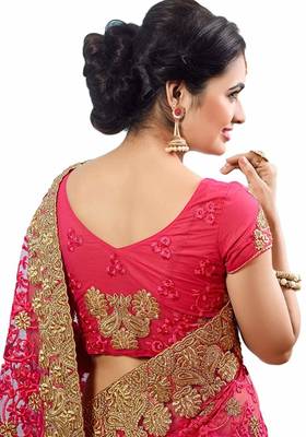 Pink embroidered georgette saree with blouse 4