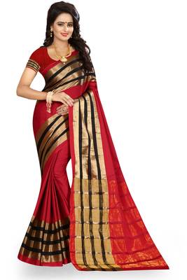 Red Woven Art Silk Saree With Blouse 1