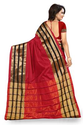 Red Woven Art Silk Saree With Blouse 2
