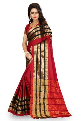 Red Woven Art Silk Saree With Blouse 3