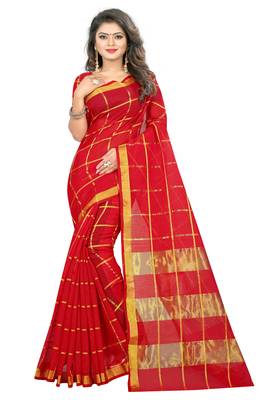 Red Woven Art Silk Saree With Blouse 1