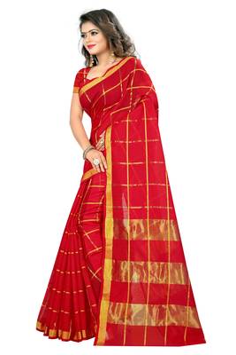 Red Woven Art Silk Saree With Blouse 3