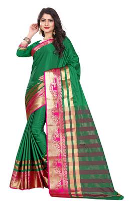 Green Woven Banarasi Art Silk Saree With Blouse 1