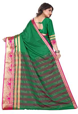 Green Woven Banarasi Art Silk Saree With Blouse 2