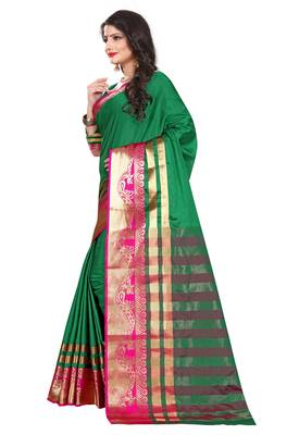 Green Woven Banarasi Art Silk Saree With Blouse 3