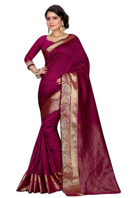 Magenta Woven Banarasi Art Silk  Saree With Blouse 1