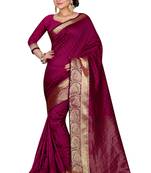 Magenta Woven Banarasi Art Silk  Saree With Blouse