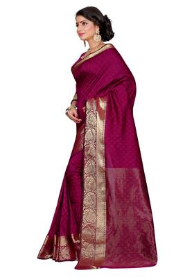 Magenta Woven Banarasi Art Silk  Saree With Blouse 3