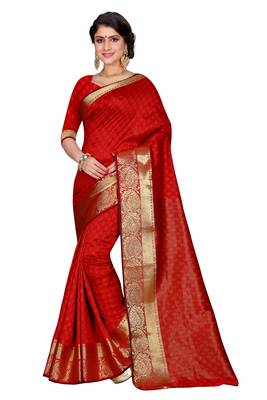Red Woven Banarasi Art Silk Saree With Blouse 1