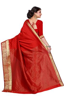 Red Woven Banarasi Art Silk Saree With Blouse 2
