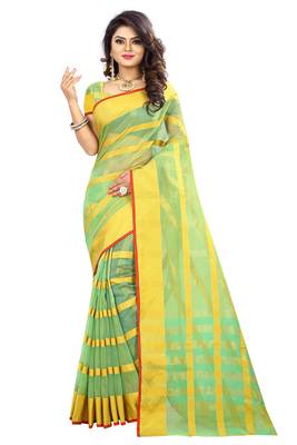 Parrot Green Woven Art Silk Saree With Blouse 1