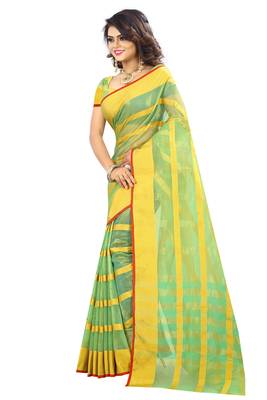 Parrot Green Woven Art Silk Saree With Blouse 3